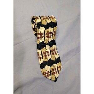 Ziggurat Mulberry Silk Tie USA Abstract Geometric Gold Black Red Retro 90s Y2K